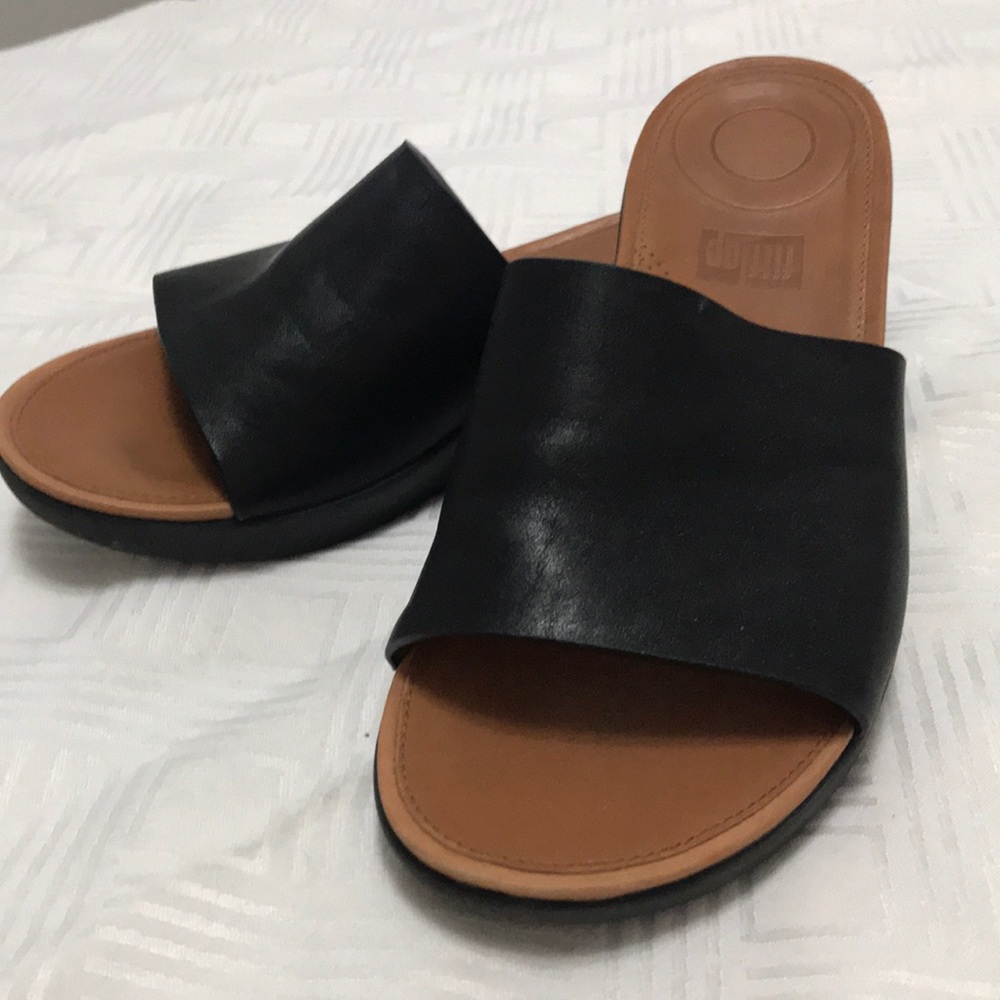 Black Italian leather slides